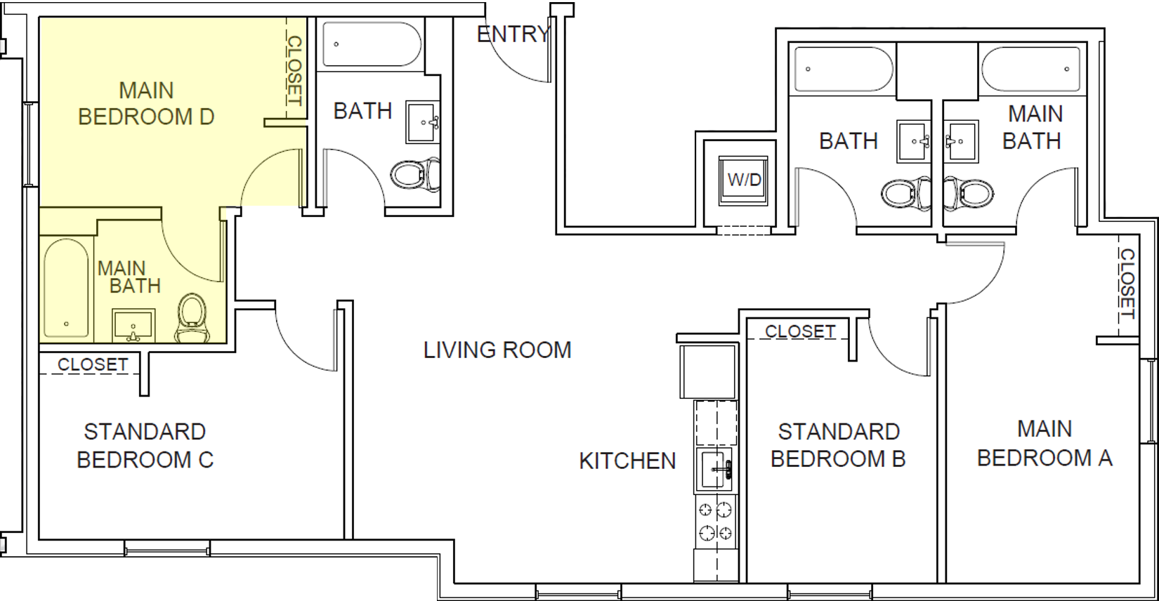 Floor plan for 4 beds, 4 baths, 290 sqft